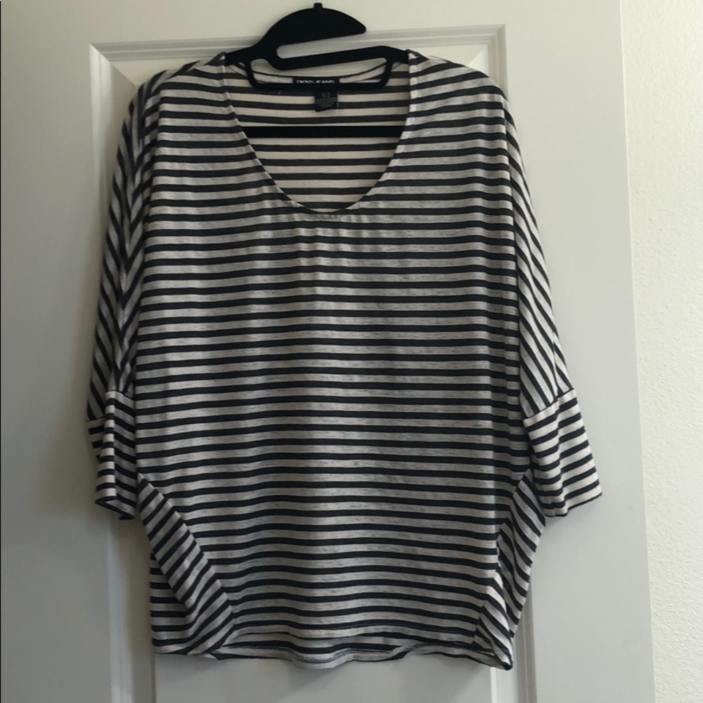 DKNY grey and cream stripe top size medium